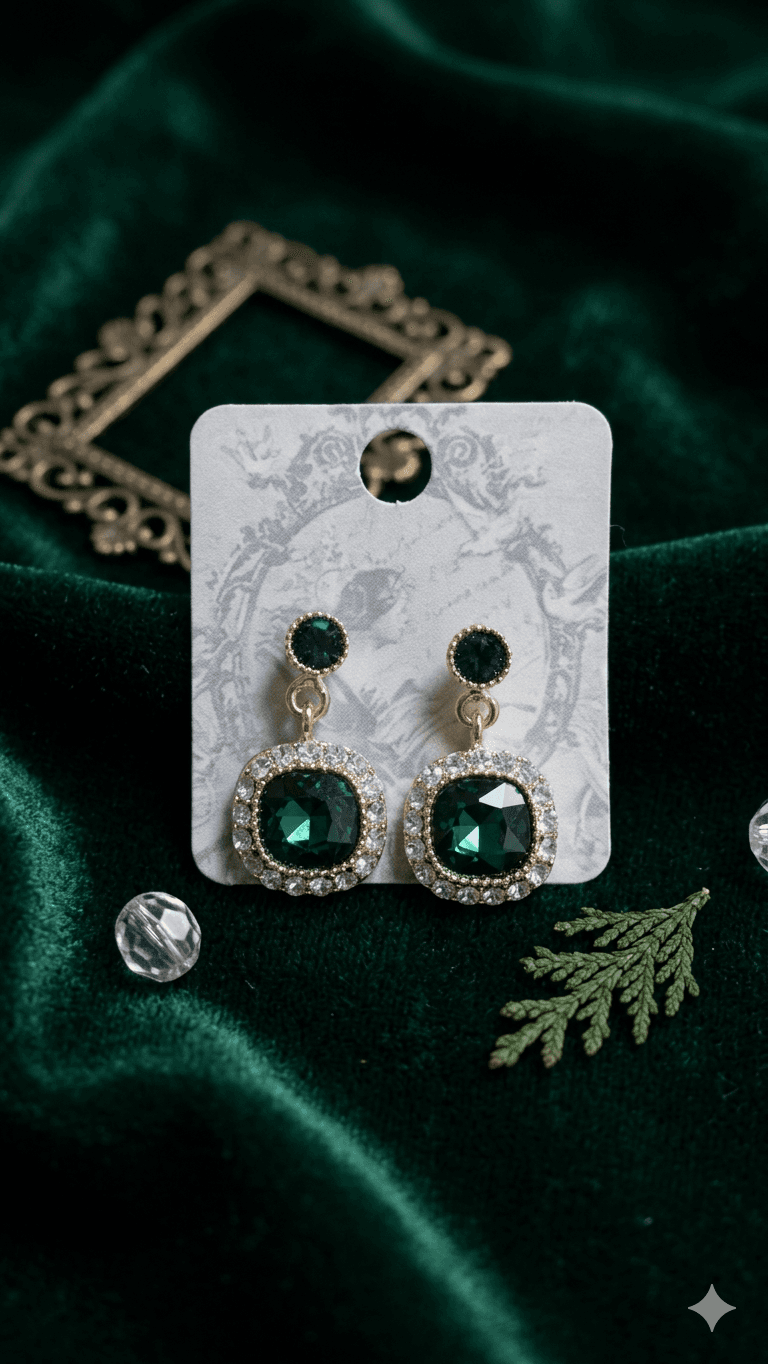 Cubic-rimmed square colored stone drop earrings - 이미지 2