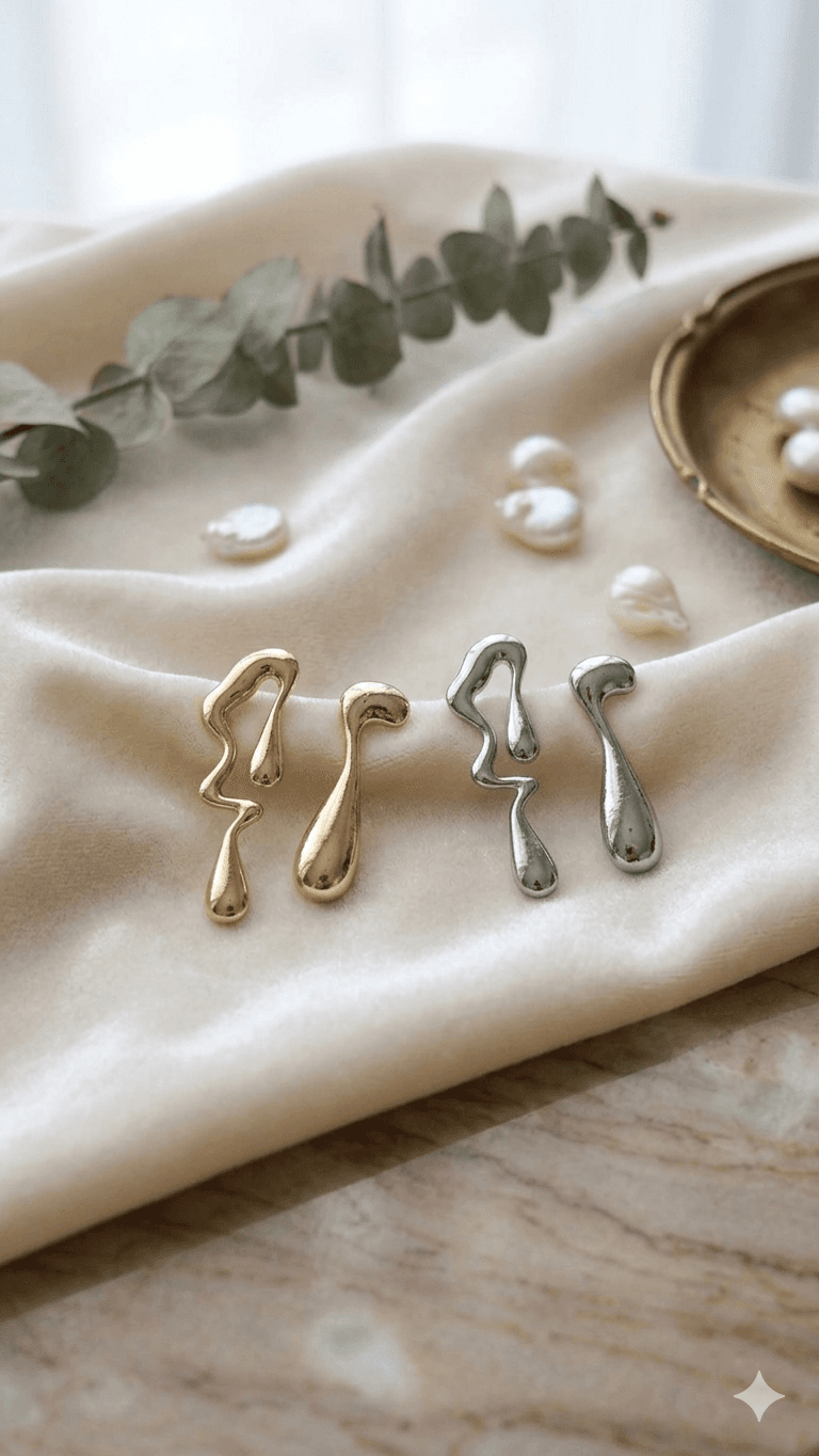 Organic Teardrop Asymmetrical Drop Earrings - 이미지 1