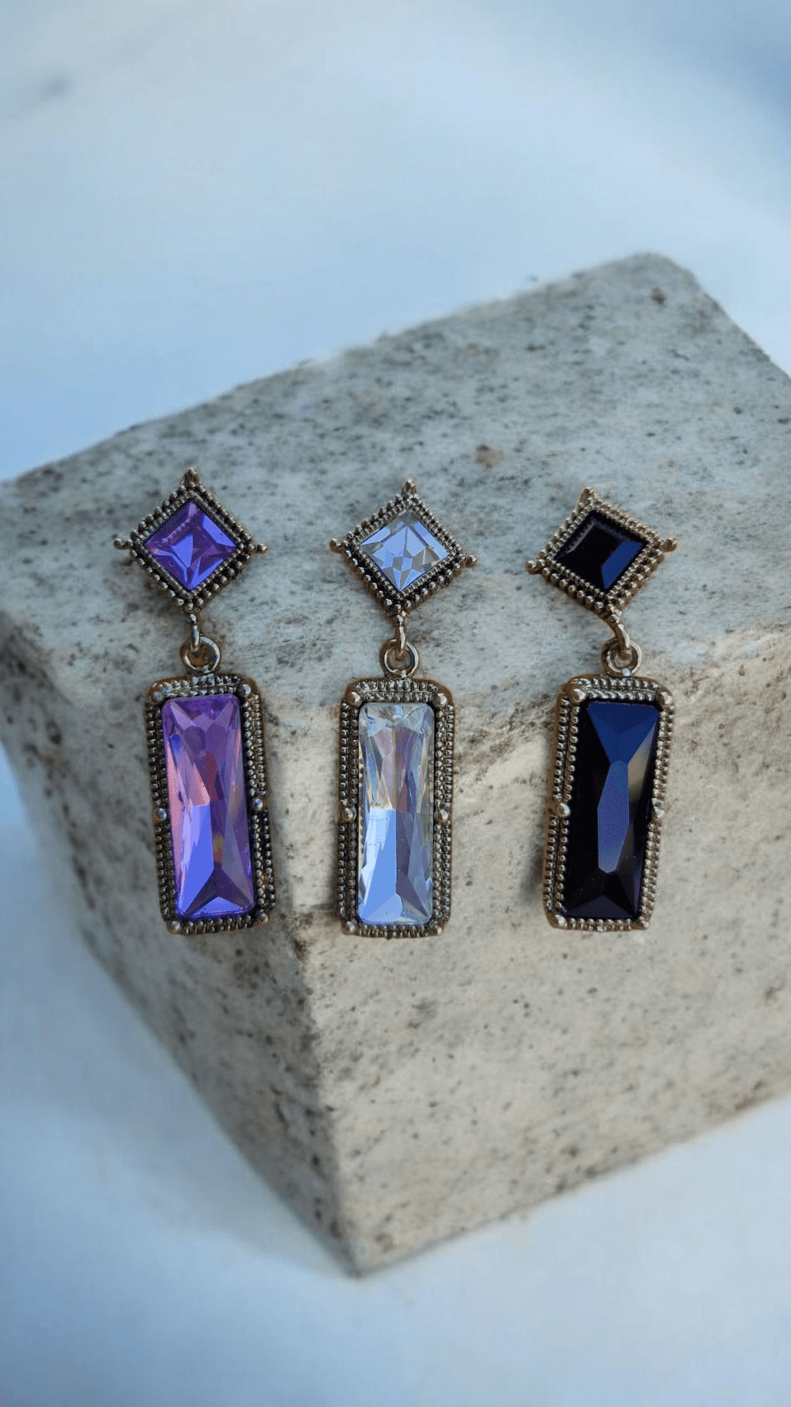 Vintage Square Crystal Drop Earrings - 이미지 1