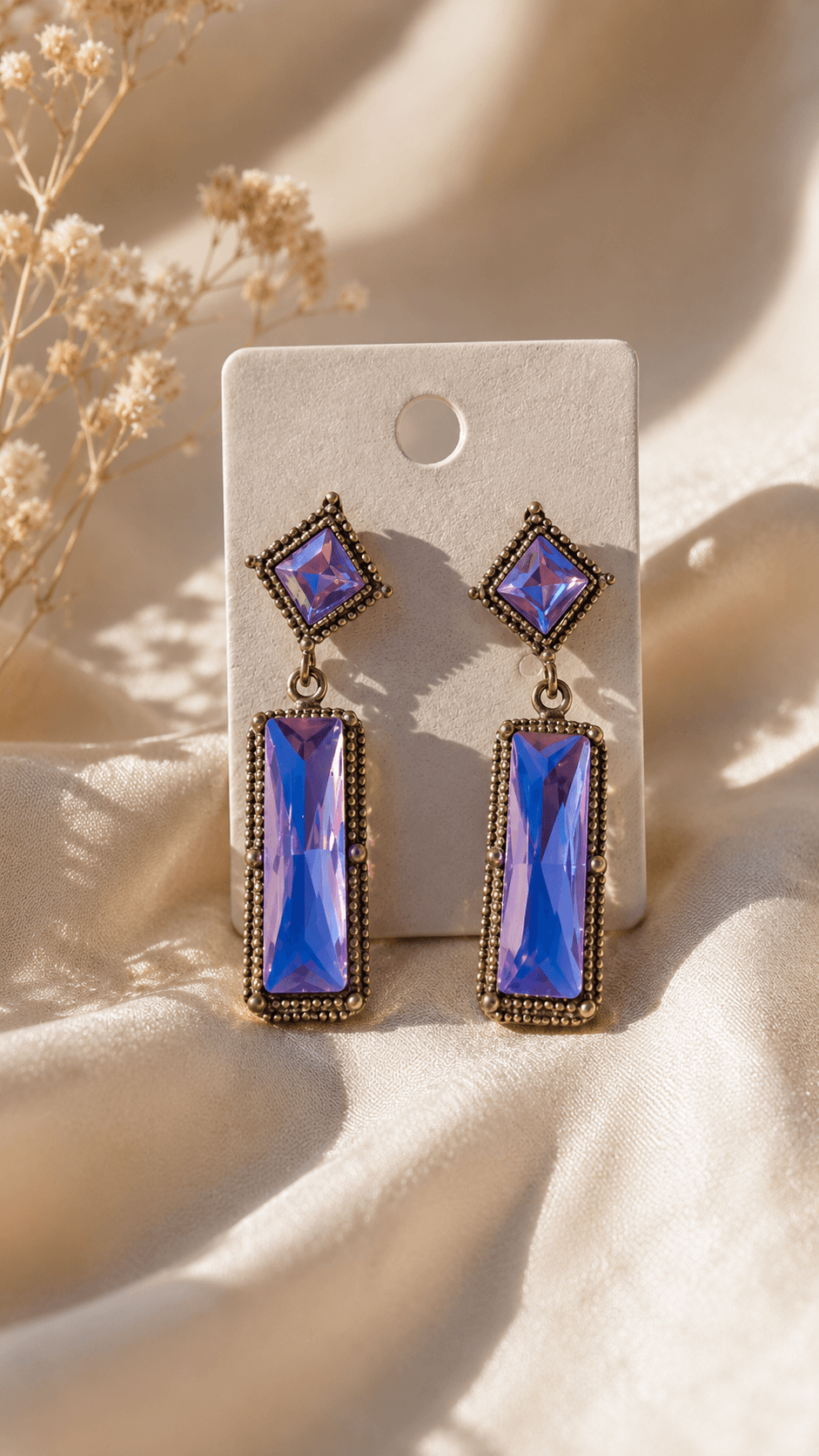 Vintage Square Crystal Drop Earrings - 이미지 2