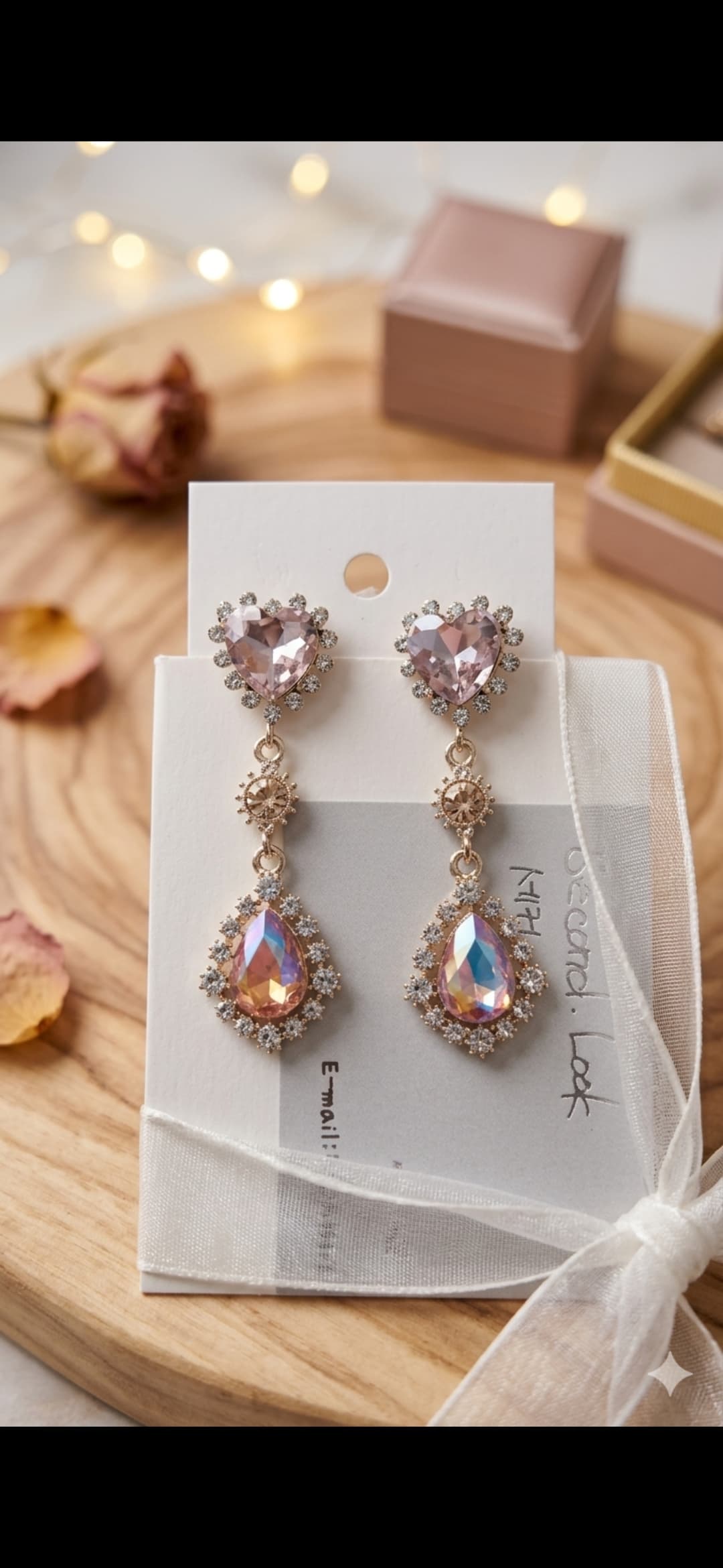 Heart Cubic Drop Earrings - 이미지 2