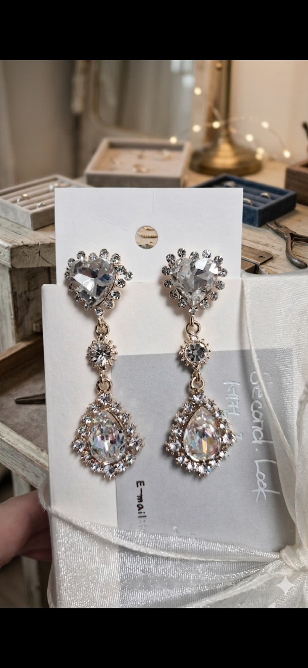 Heart Cubic Drop Earrings - 이미지 4