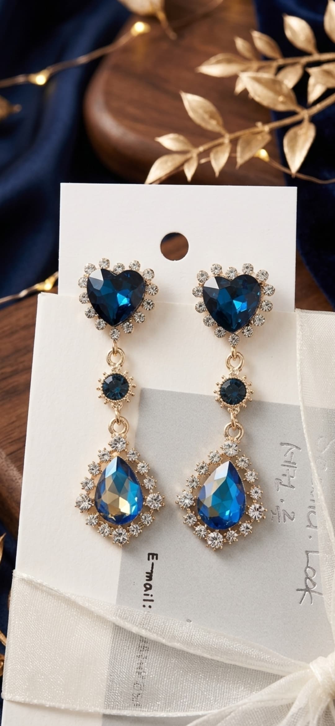 Heart Cubic Drop Earrings - 이미지 3