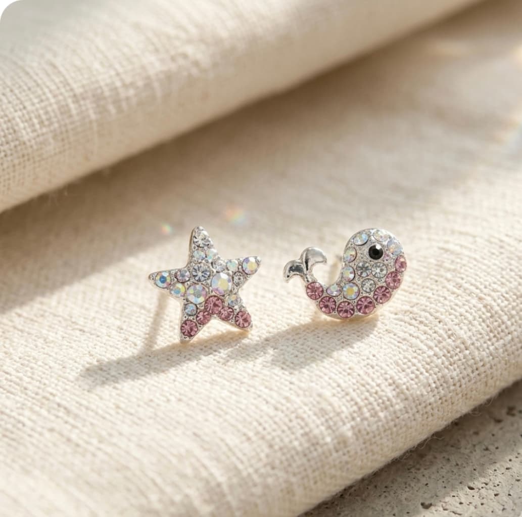 Summer Whale Star Daily Earrings Silver 925 Sterling Silver Stud Earrings 141 - 이미지 1