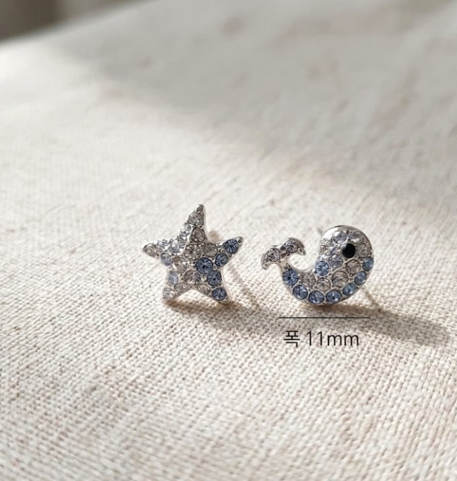 Summer Whale Star Daily Earrings Silver 925 Sterling Silver Stud Earrings 141 - 이미지 2