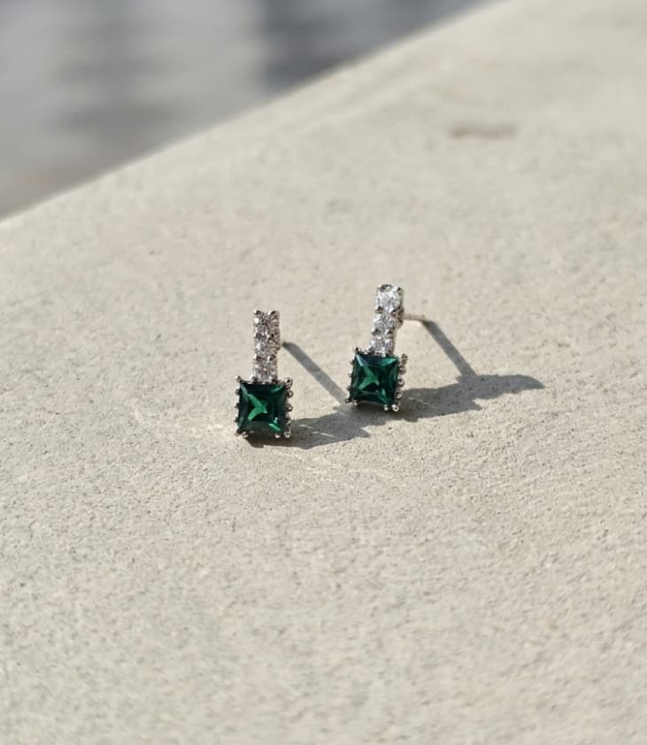 Silver 925. Square Swarovski Silver Post Earrings 144 - 이미지 4