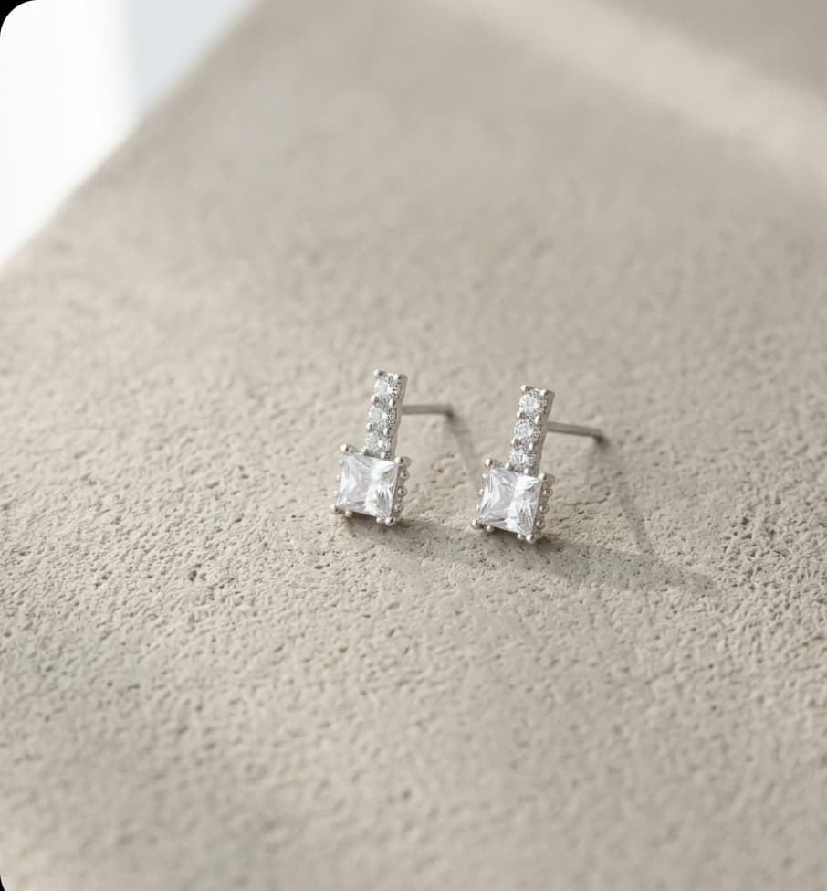 Silver 925. Square Swarovski Silver Post Earrings 144 - 이미지 2