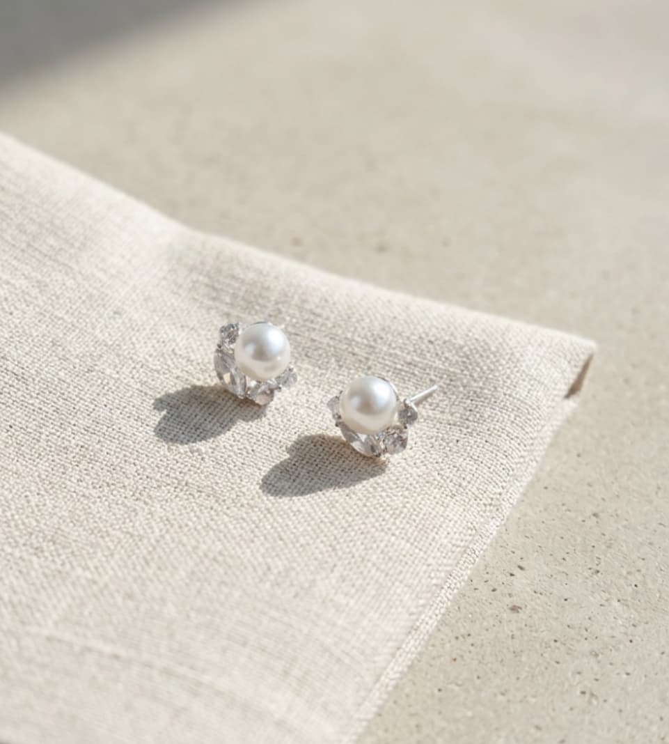 Silver 925 6mm Pearl Silver Post Earrings Linen Shirt Layering 146 - 이미지 2