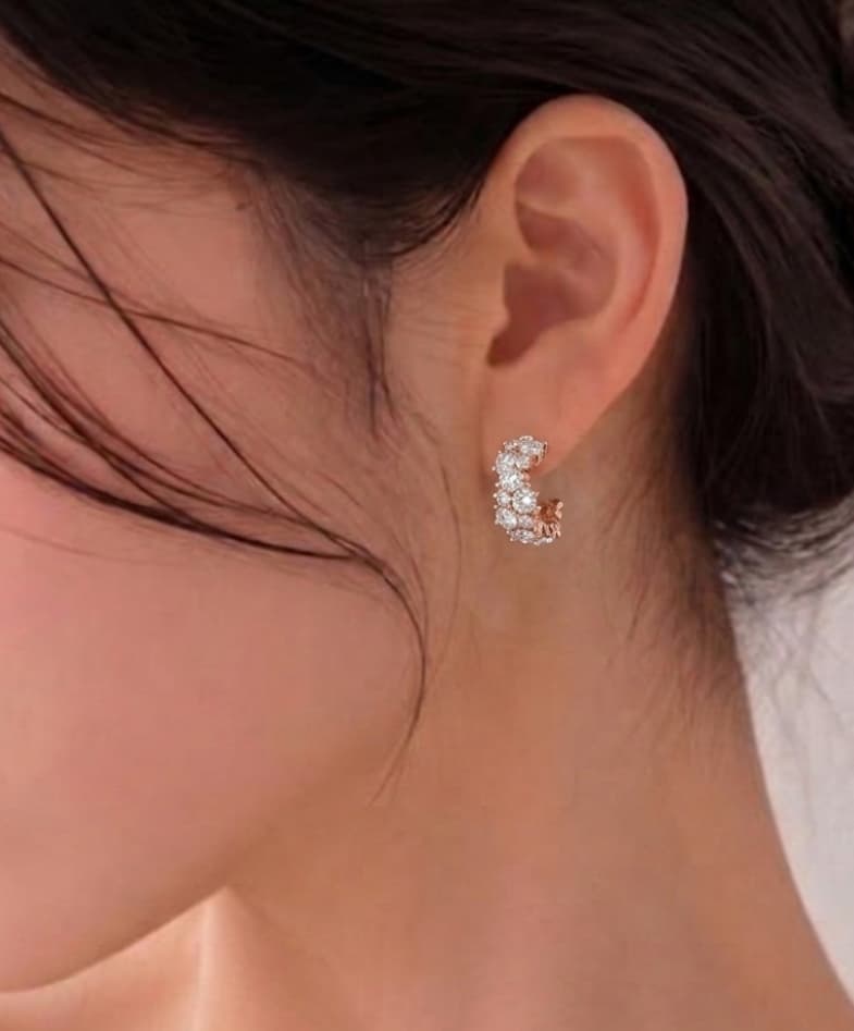 [Silver 925 Post] Live Hit, Reorders Exploding! Aurora Crystal Half-Ring Earrings 147 - 이미지 1
