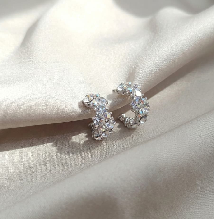 [Silver 925 Post] Live Hit, Reorders Exploding! Aurora Crystal Half-Ring Earrings 147 - 이미지 4
