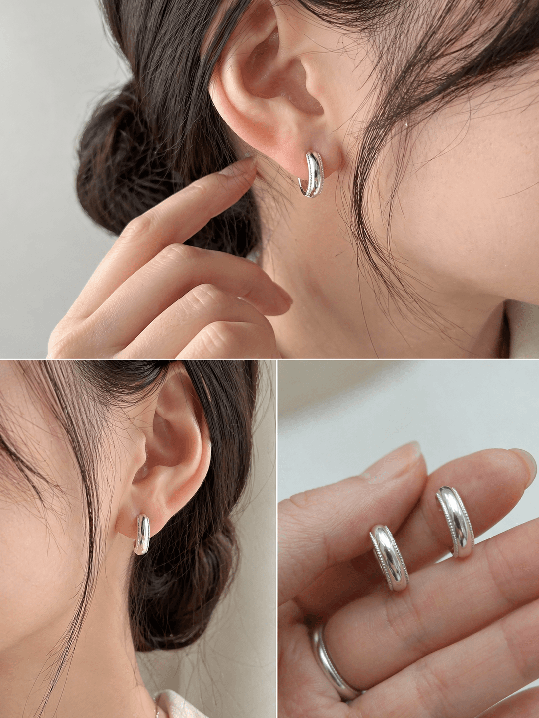 Silver 925 5mm Reel One-Touch Earrings - 이미지 1