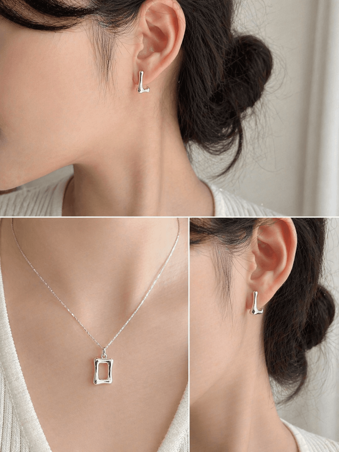 Silver 925 Square Line Earrings - 이미지 1