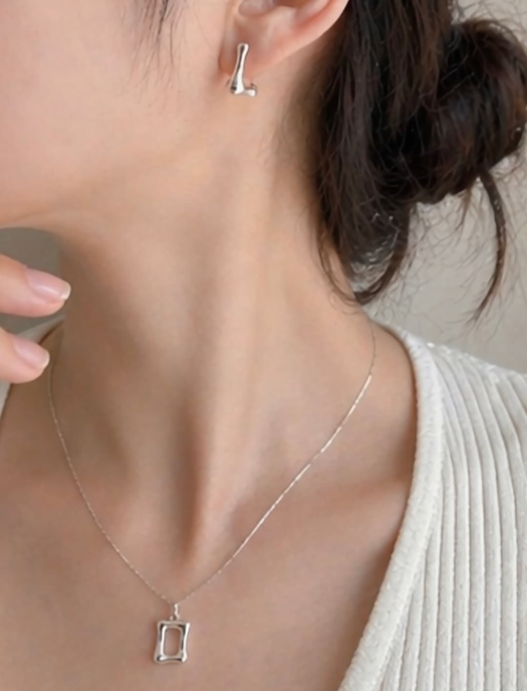 Silver 925 square line necklace - 이미지 2