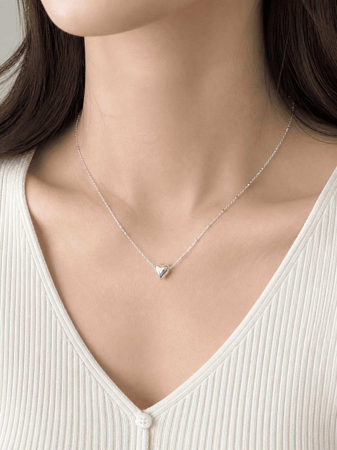 Silver 925 Convex Heart Pendant Necklace - 이미지 1