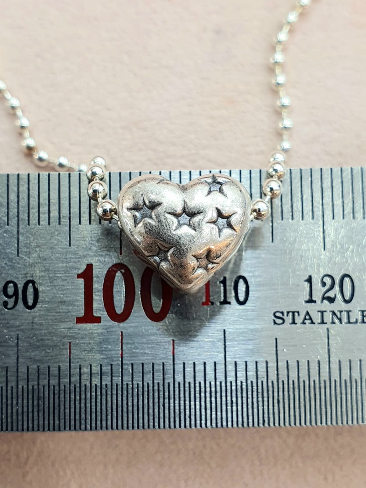 Silver 925 Star Engraved Heart Pendant Ball Chain Necklace - 이미지 4