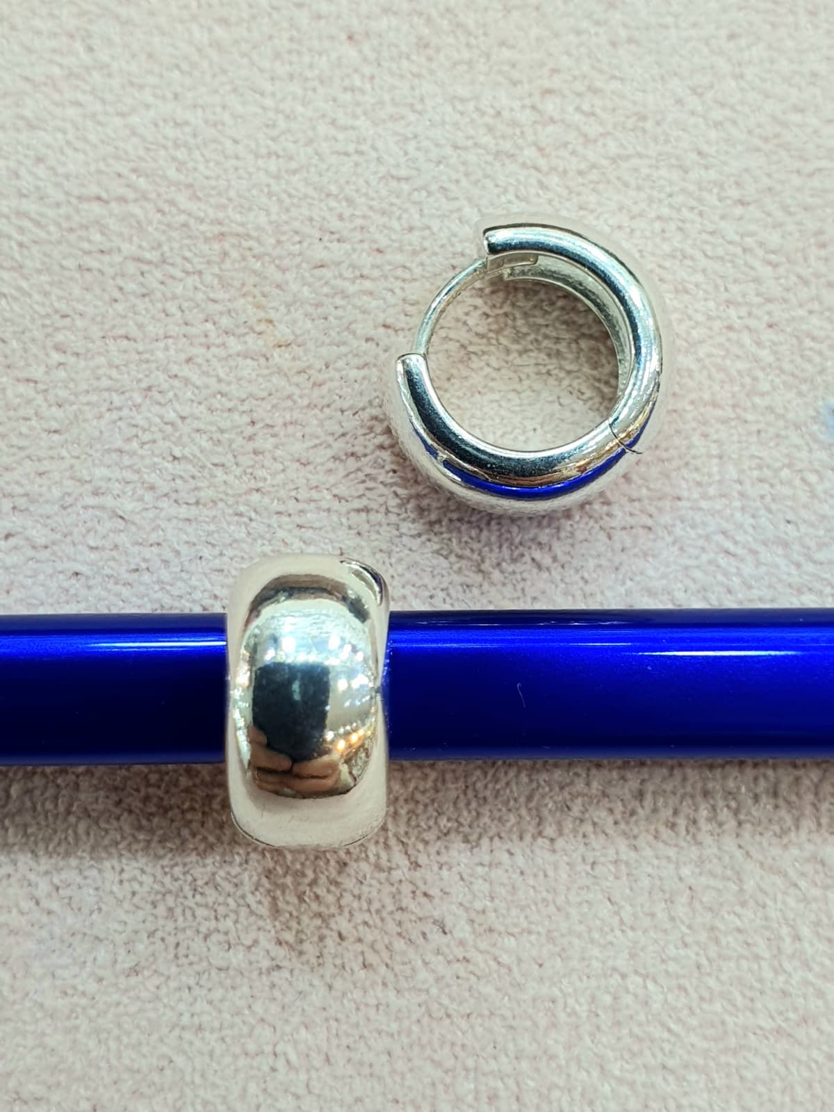 Silver 925 Donut-shaped One-touch Ring Earrings - 이미지 3