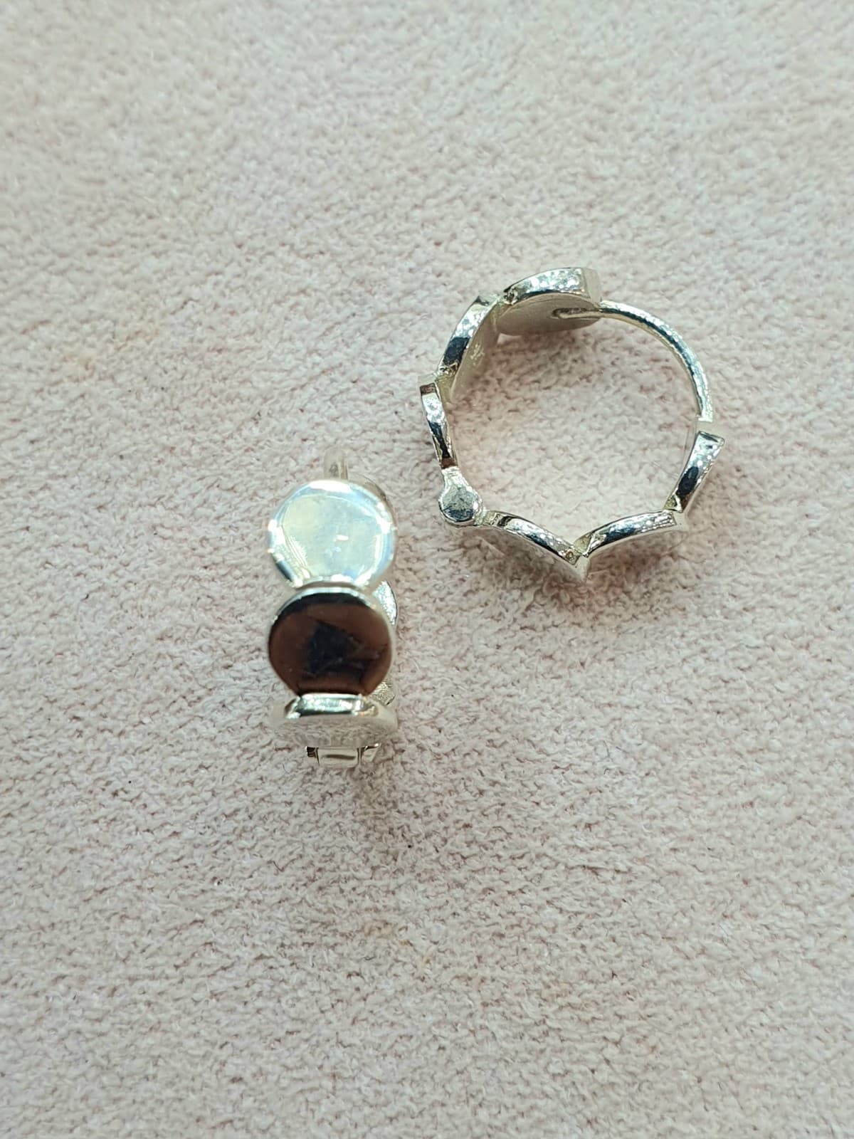 Silver 925 One-Touch Disc Ring Earrings - 이미지 3