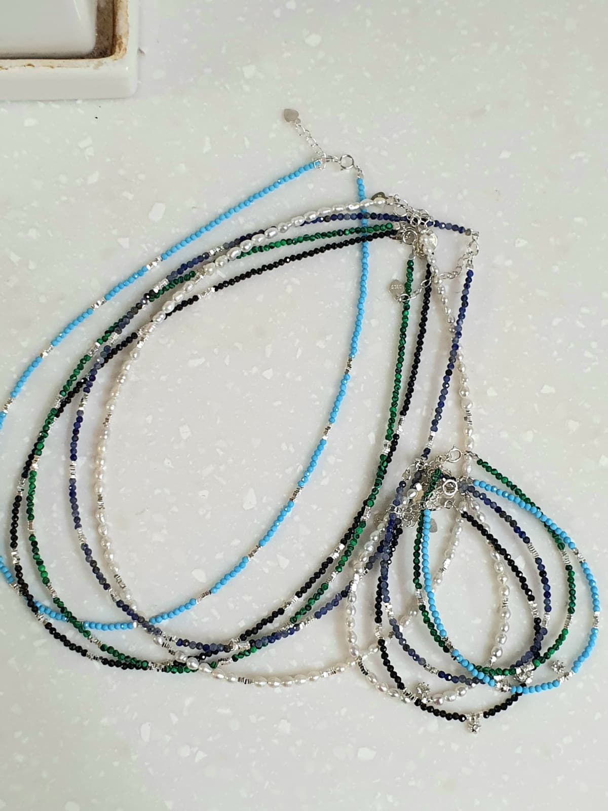 Silver 925 Gemstone Layered Necklace - 이미지 7