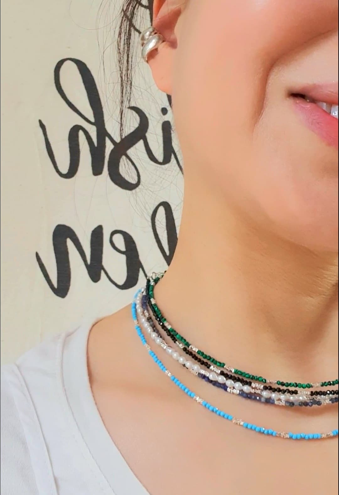 Silver 925 Gemstone Layered Necklace - 이미지 1