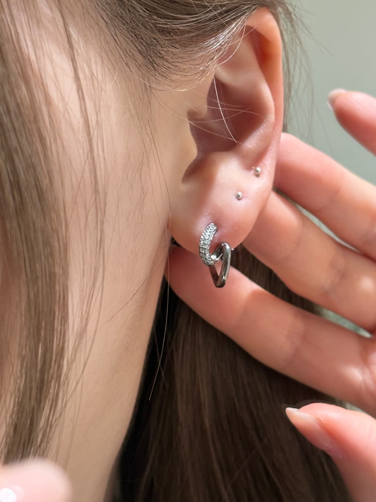Silver 925 Wave Cubic One-Touch Earrings - 이미지 2