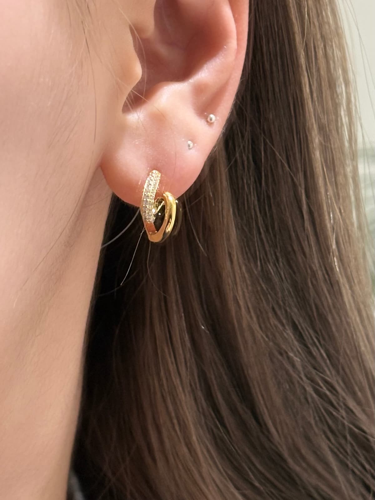 Silver 925 Wave Cubic One-Touch Earrings - 이미지 9