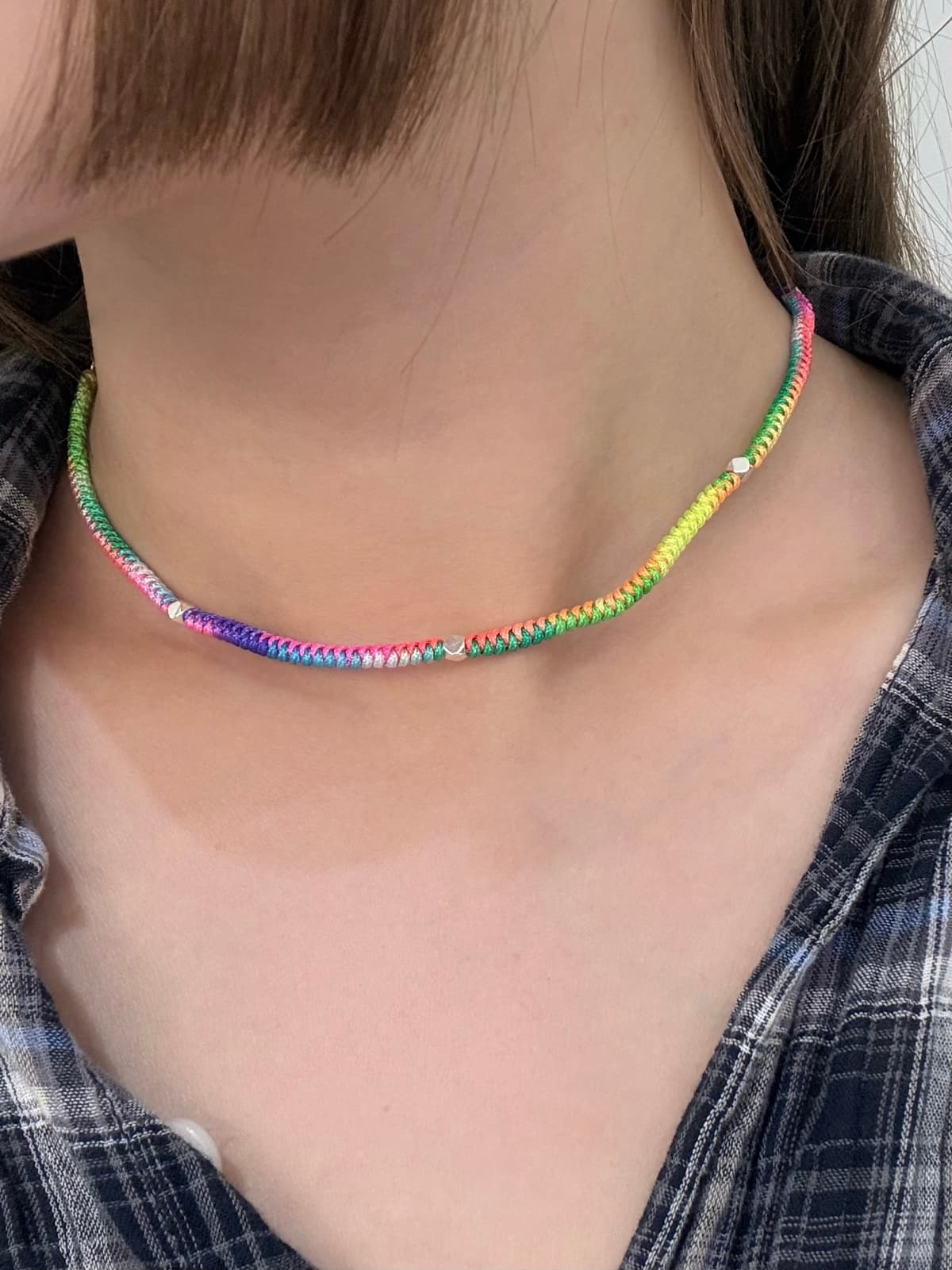 Silver 925 Square Pendant Knot Necklace - 이미지 1