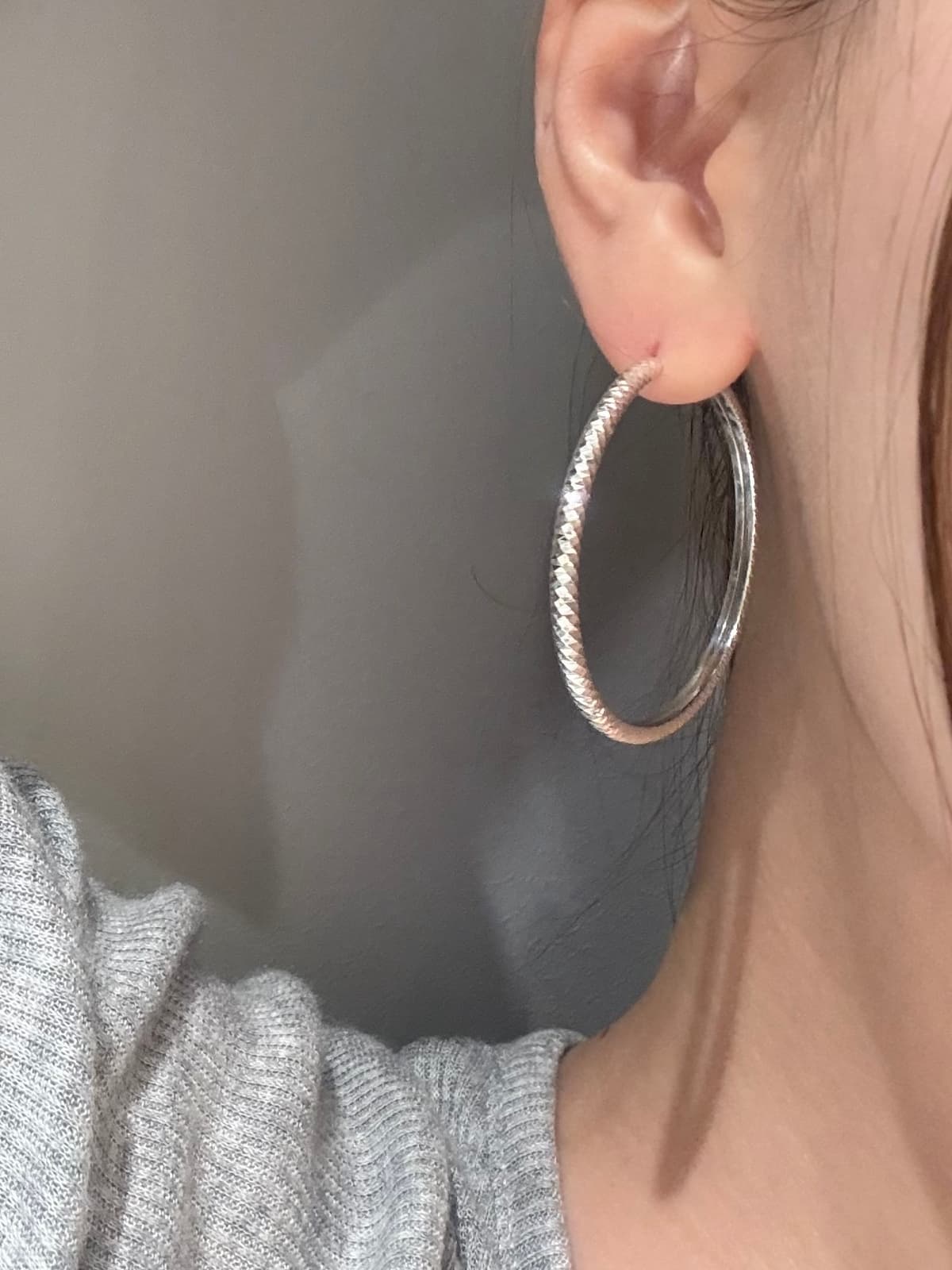 Silver 925 Door Handle Italian Cut Ring Earrings - 이미지 1