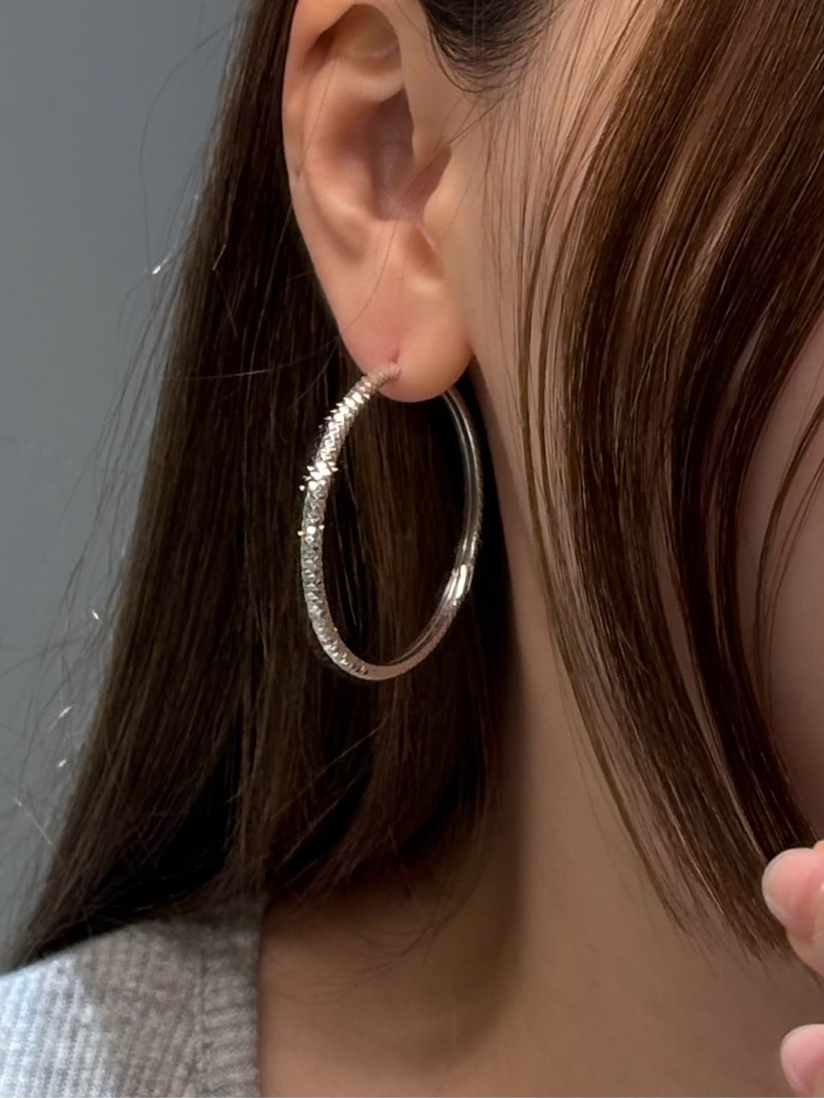 Silver 925 Door Handle Italian Cut Ring Earrings - 이미지 7