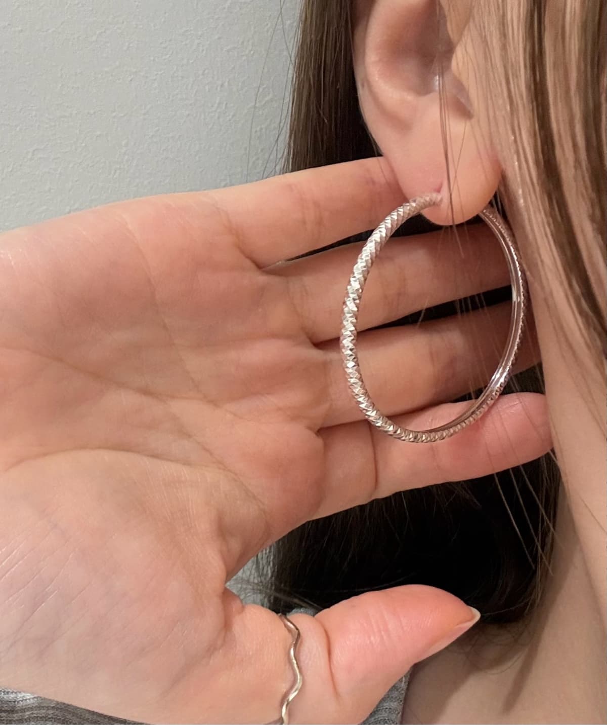 Silver 925 Door Handle Italian Cut Ring Earrings - 이미지 4