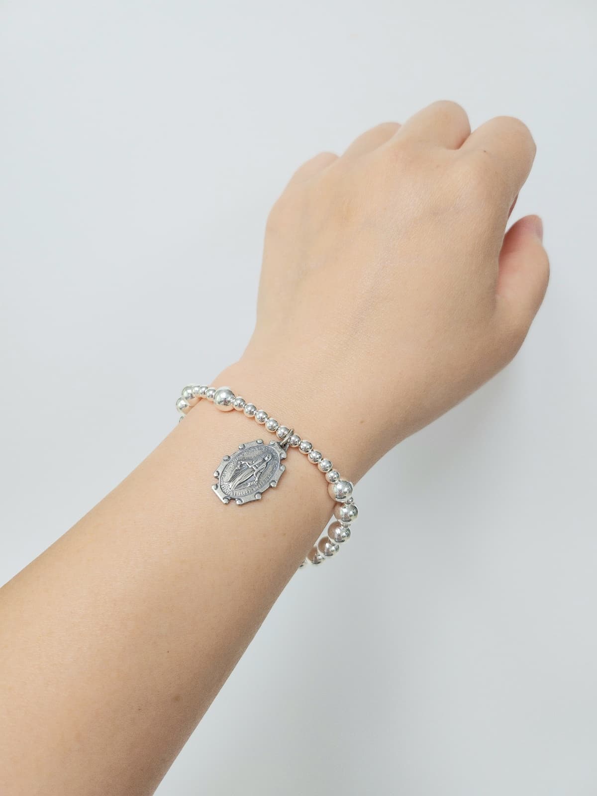 Silver ball rosary bracelet - 이미지 6