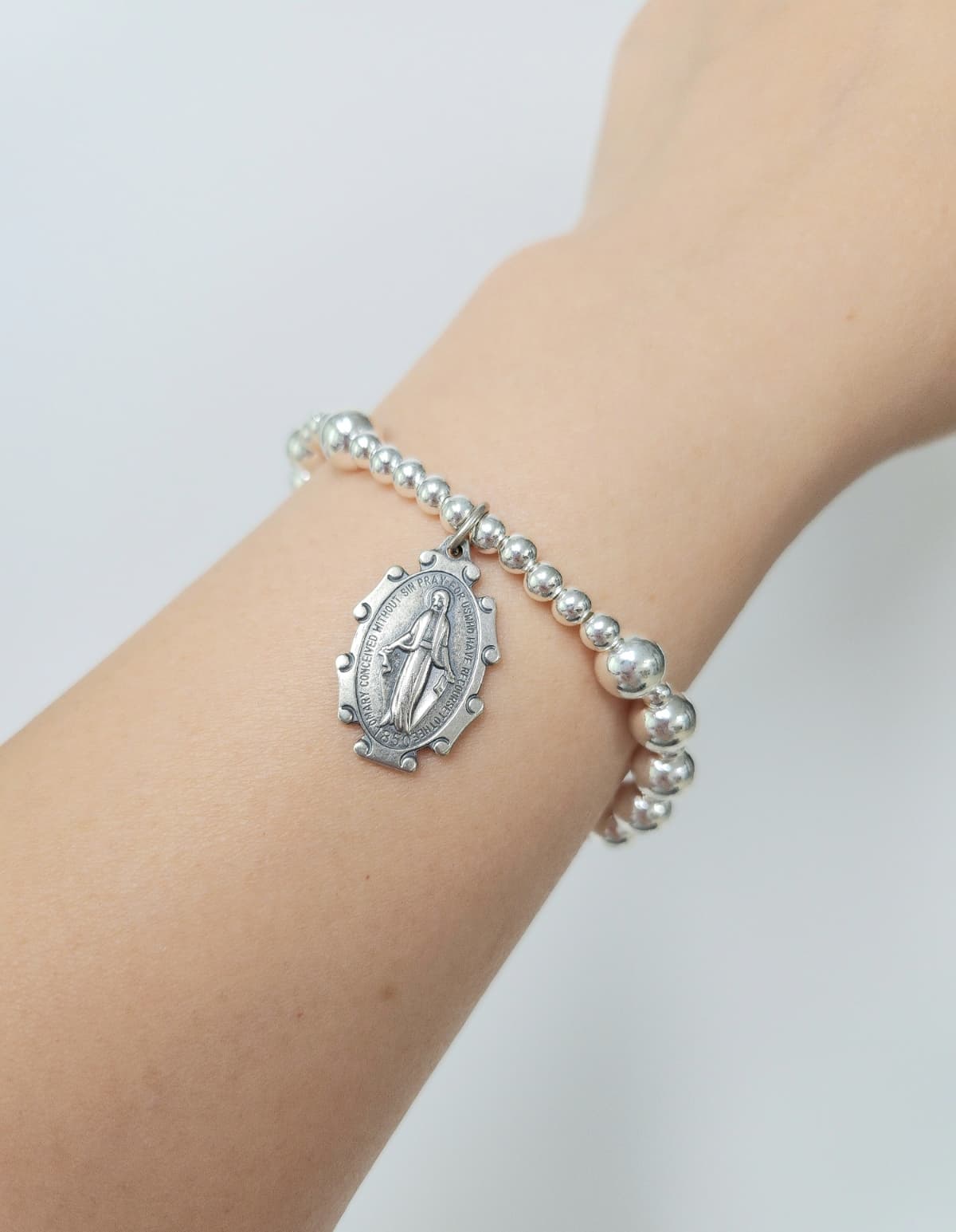 Silver ball rosary bracelet - 이미지 4