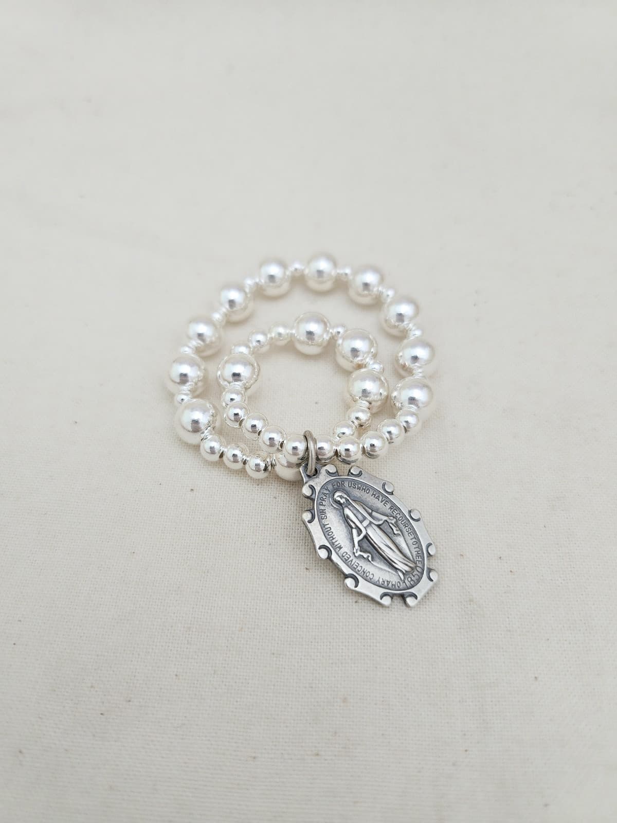 Silver ball rosary bracelet - 이미지 5