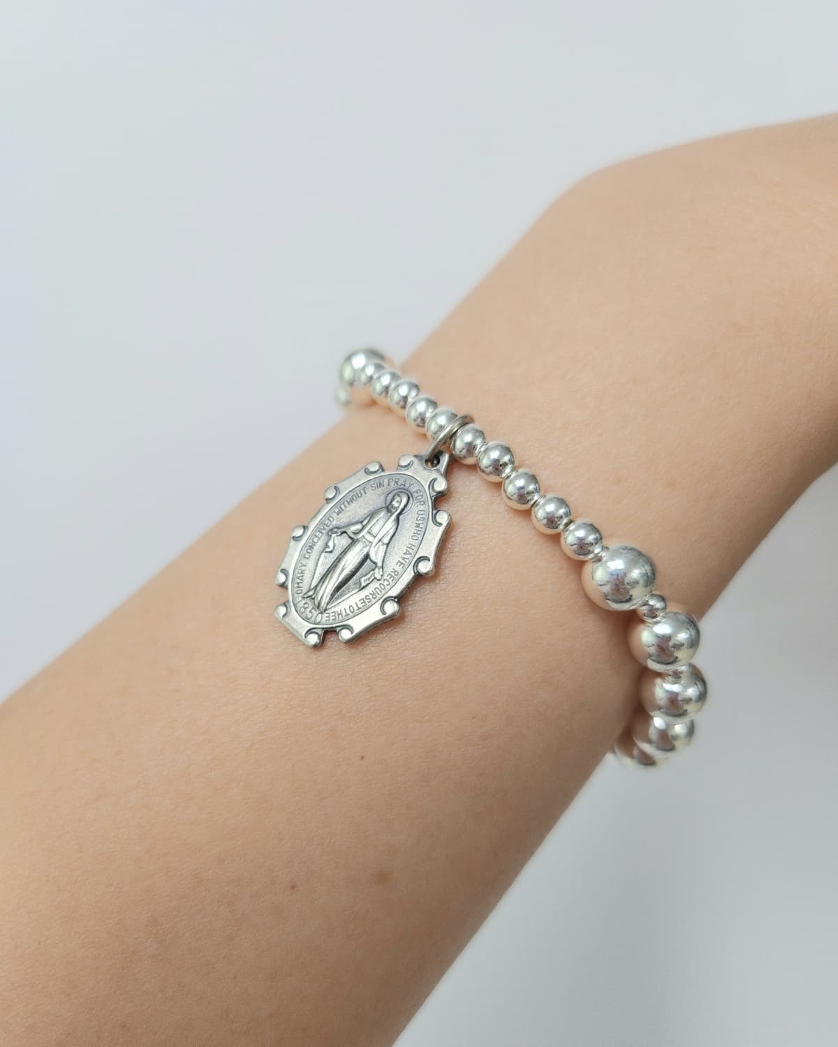 Silver ball rosary bracelet - 이미지 2