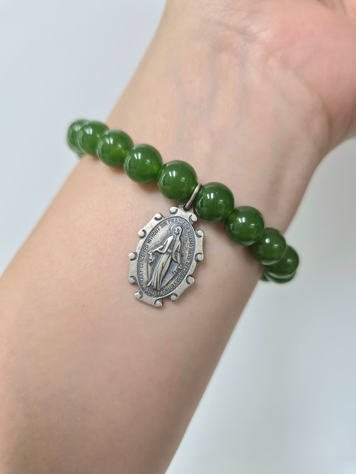 8mm Green Onyx Banding Bracelet (Virgin Mary) - 이미지 5