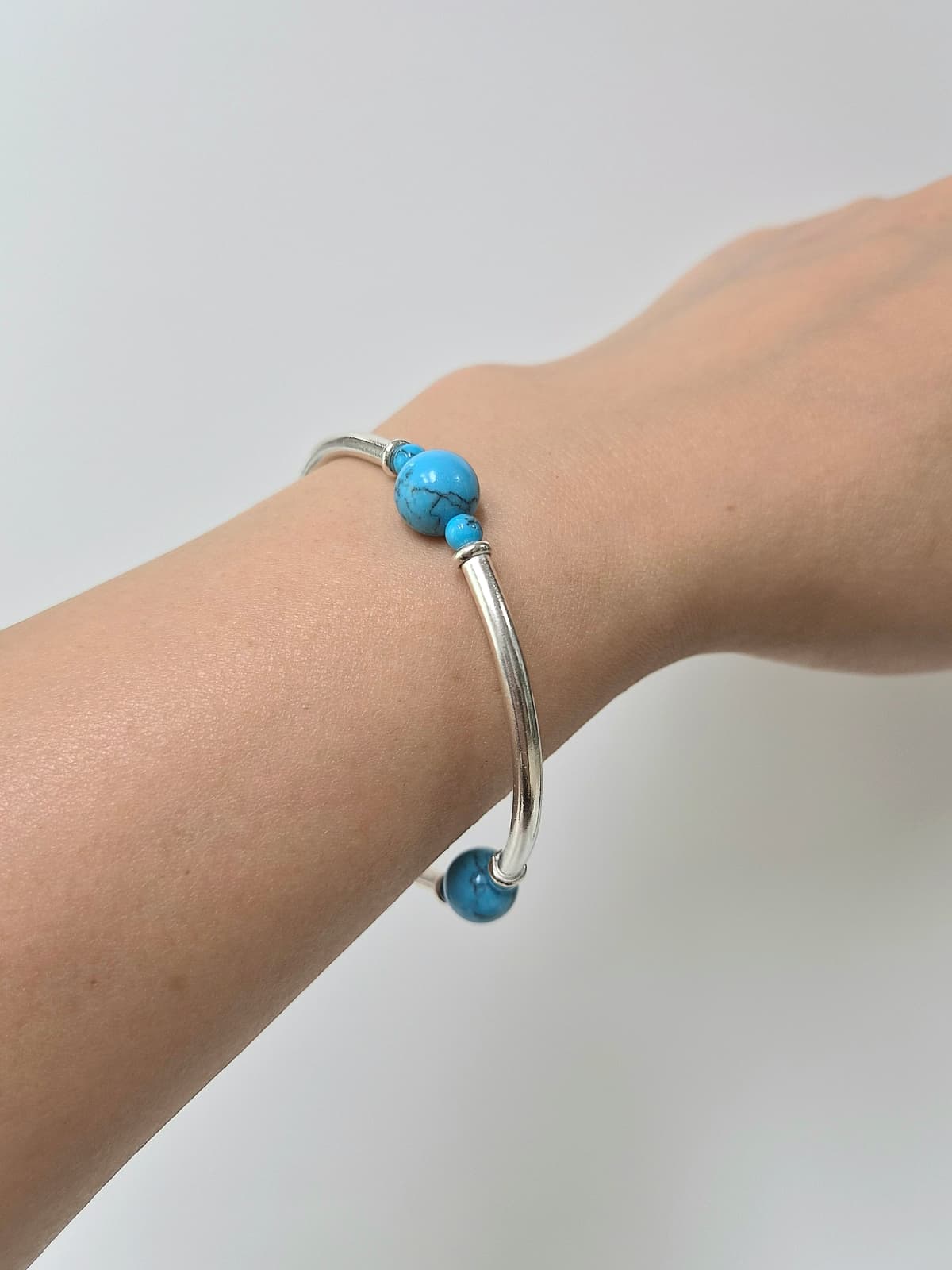Turquoise silver pipe banding bracelet - 이미지 6