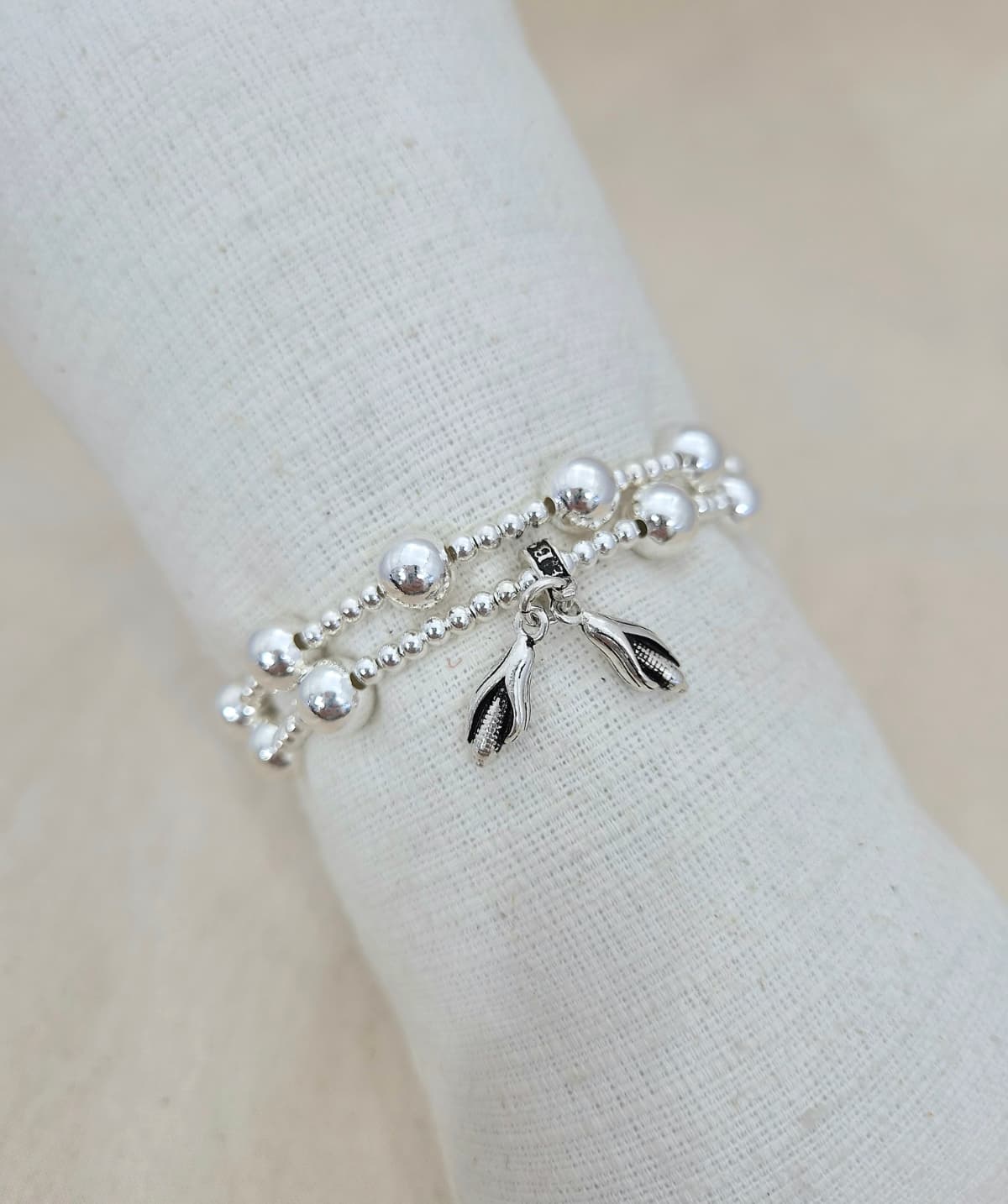 Double-strand silver ball banding bracelet (corn) - 이미지 5