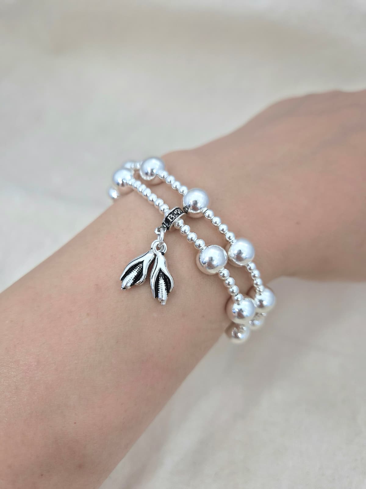 Double-strand silver ball banding bracelet (corn) - 이미지 2