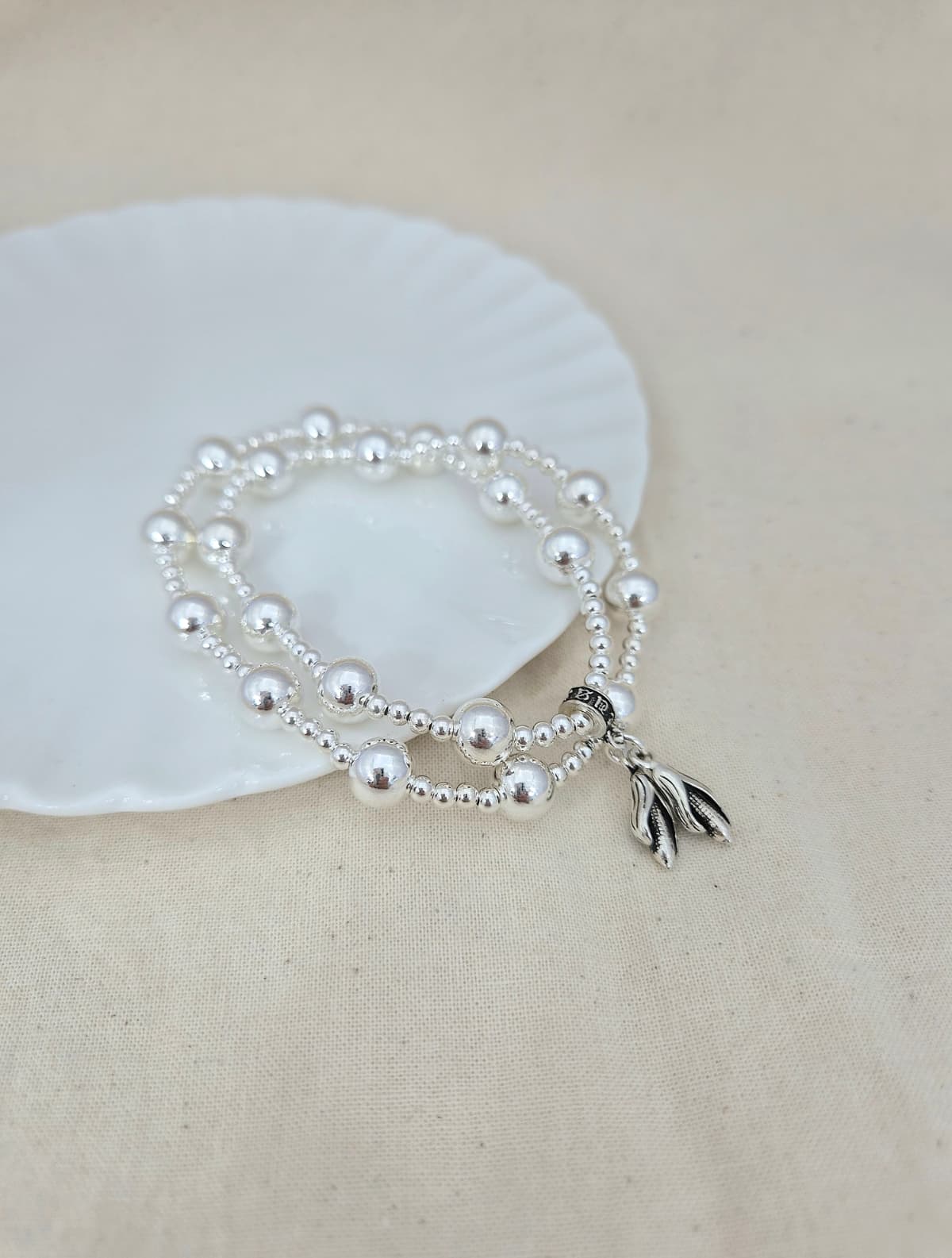 Double-strand silver ball banding bracelet (corn) - 이미지 7