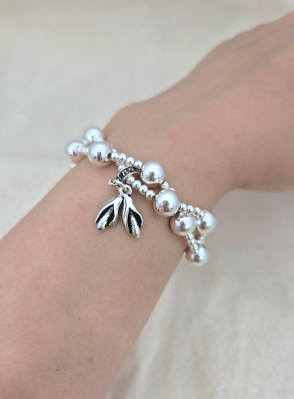 Double-strand silver ball banding bracelet (corn) - 이미지 4