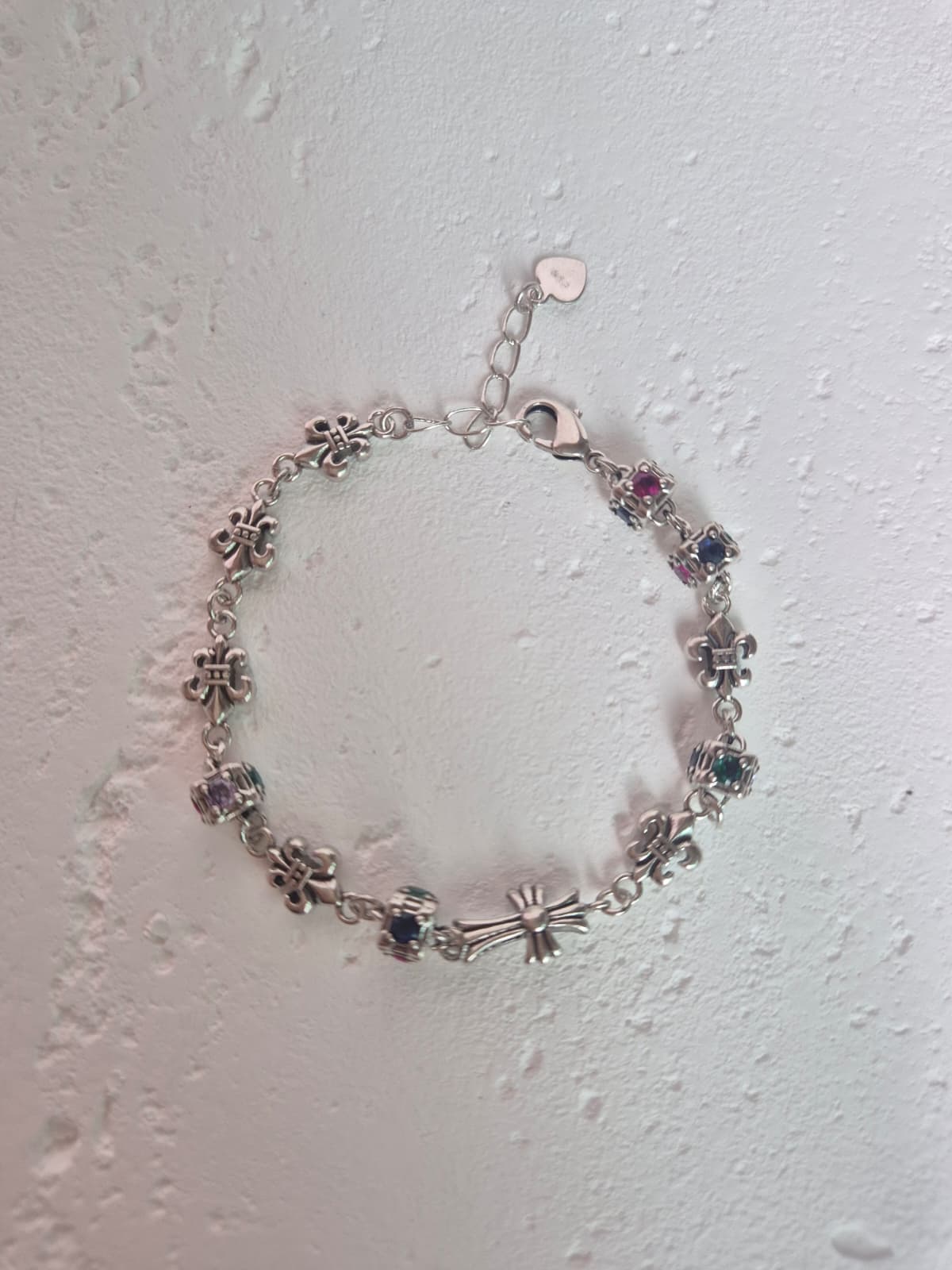 Silver-tone multicolor cubic zirconia charm chain bracelet - 이미지 7