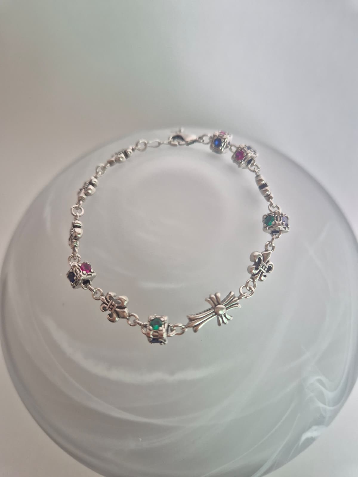 Silver-tone multicolor cubic zirconia charm chain bracelet - 이미지 4