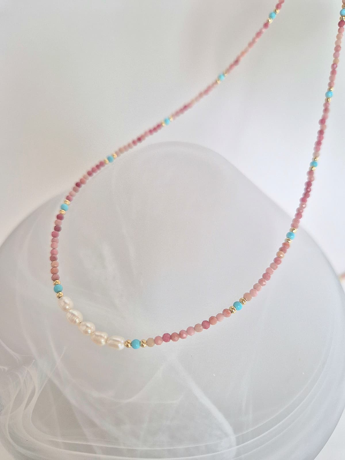 Pink Lovely Rodel Gemstone Freshwater Pearl Bead Necklace - 이미지 4