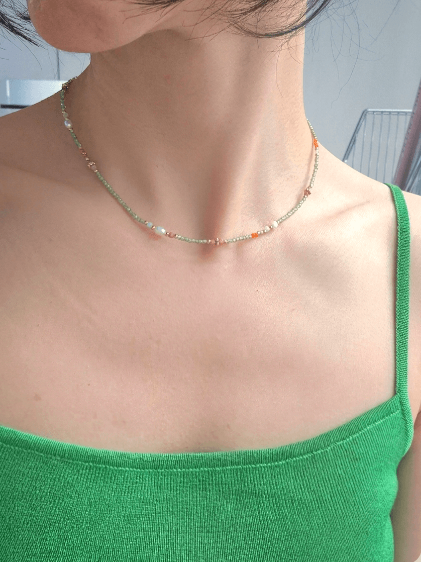 Freshwater Pearl Colored Bead Necklace - 이미지 2