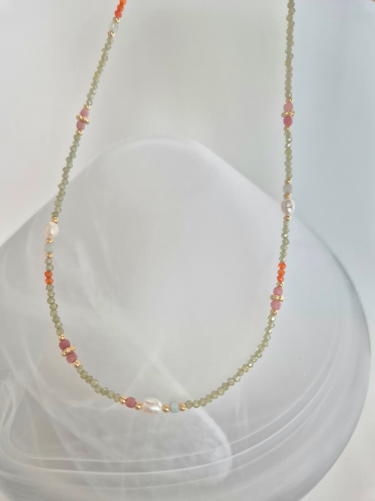 Freshwater Pearl Colored Bead Necklace - 이미지 3