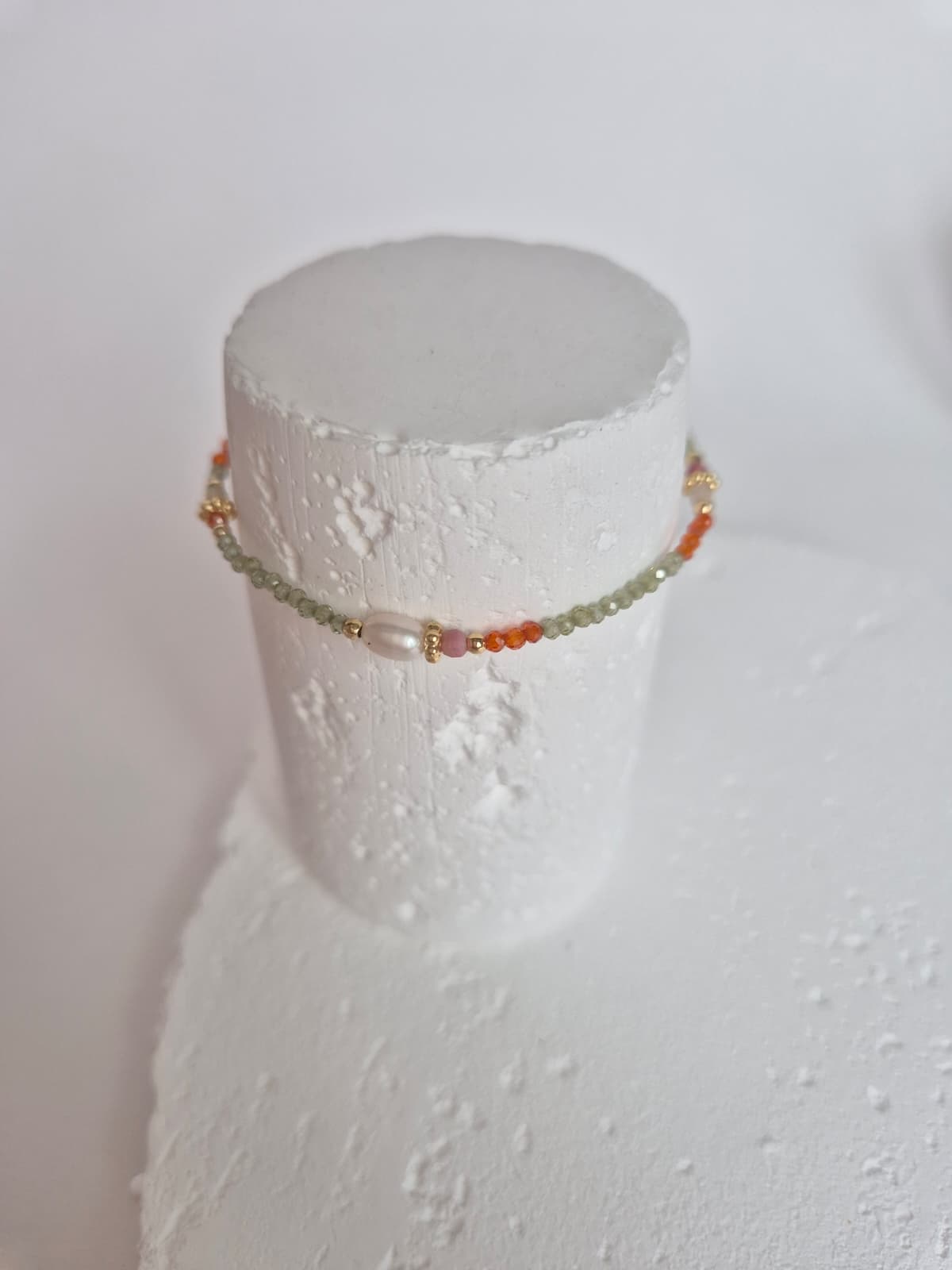Green Gemstone Bead Pearl Point Chain Bracelet - 이미지 3