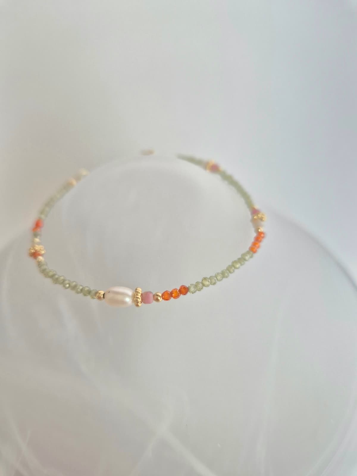 Green Gemstone Bead Pearl Point Chain Bracelet - 이미지 5