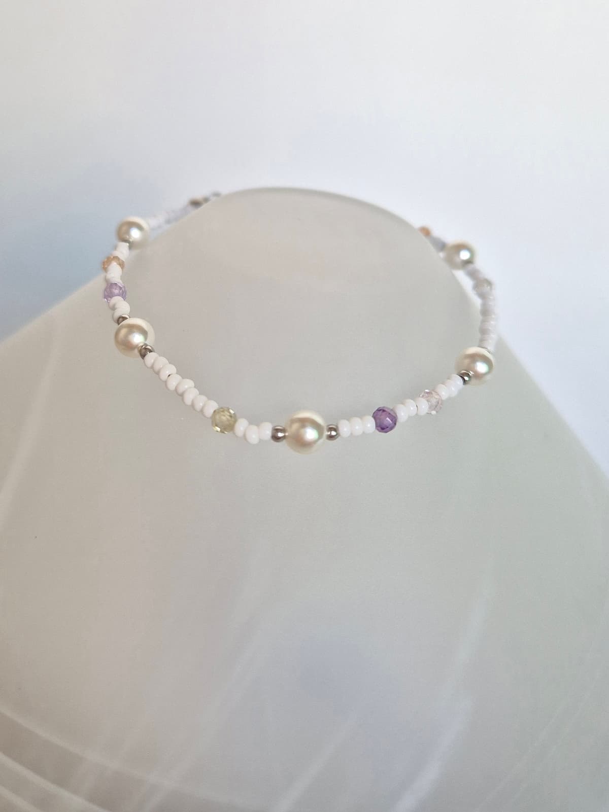 Surgical Steel Natural Stone Pearl Seed Bead Gemstone Layered Summer Bracelet - 이미지 4
