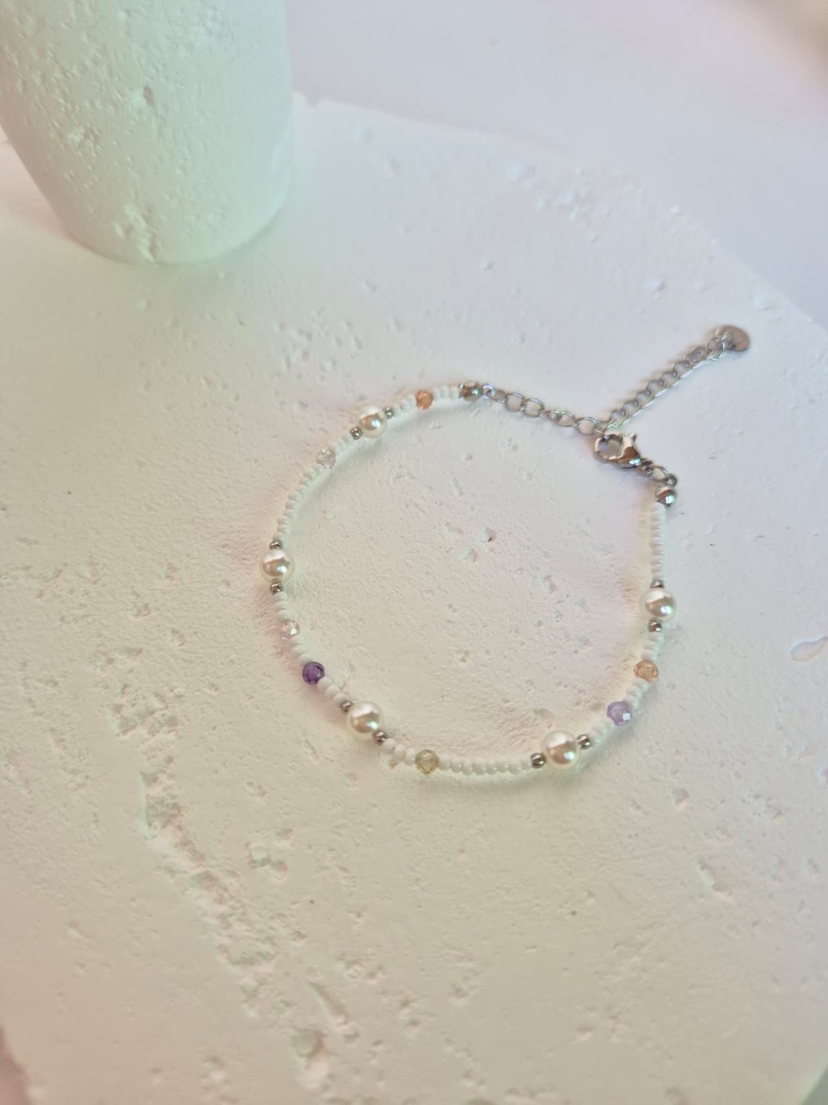 Surgical Steel Natural Stone Pearl Seed Bead Gemstone Layered Summer Bracelet - 이미지 7