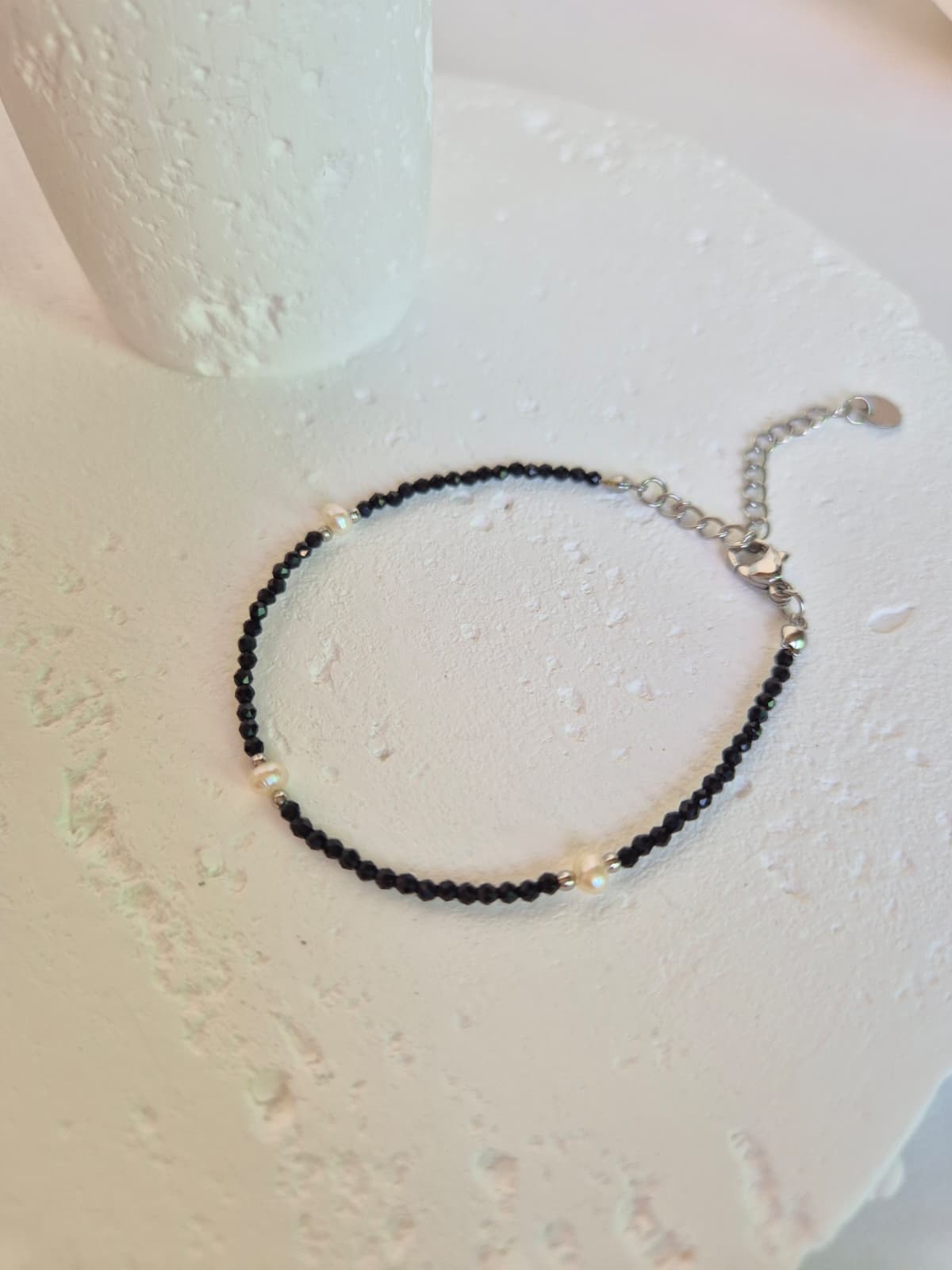 Surgical Steel Black Beaded Pearl Accent Bracelet - 이미지 7