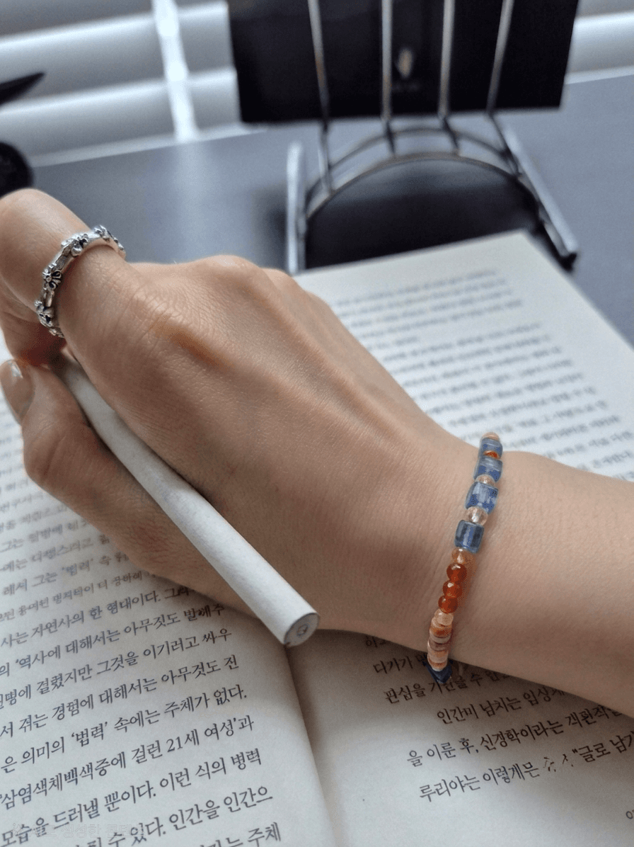 Surgical Steel Blue Orange Mix Beads Summer Layered Bracelet - 이미지 5